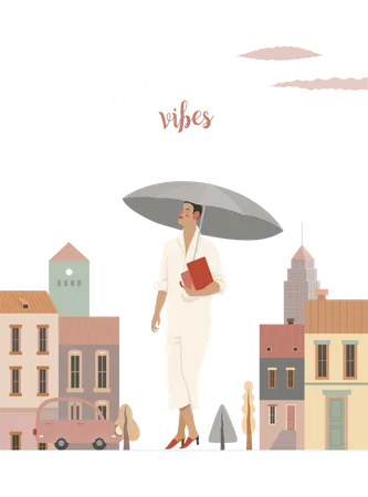 Femme tenant un parapluie  Illustration