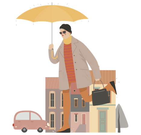 Femme tenant un parapluie  Illustration