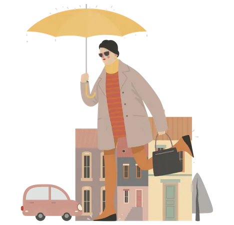 Femme tenant un parapluie  Illustration