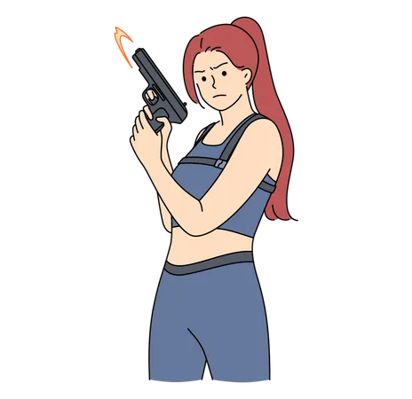 Femme tenant un pistolet  Illustration