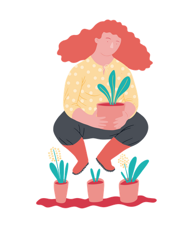 Femme tenant un pot de plante  Illustration