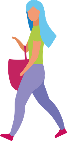 Femme tenant un sac à la main en marchant  Illustration