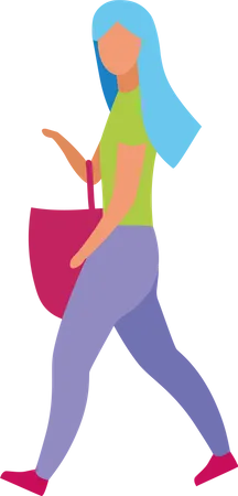 Femme tenant un sac à la main en marchant  Illustration