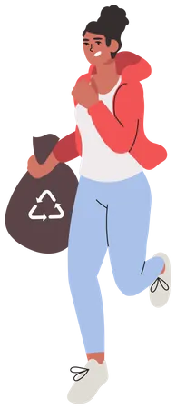 Femme tenant un sac poubelle  Illustration