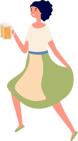 Femme tenant un verre de bière  Illustration