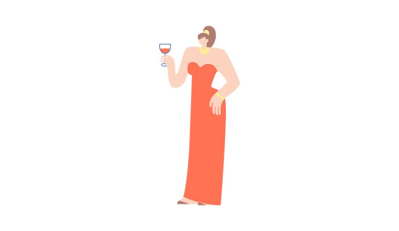 Femme tenant un verre de vin  Illustration