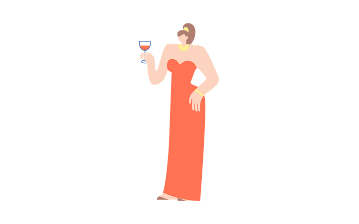 Femme tenant un verre de vin  Illustration