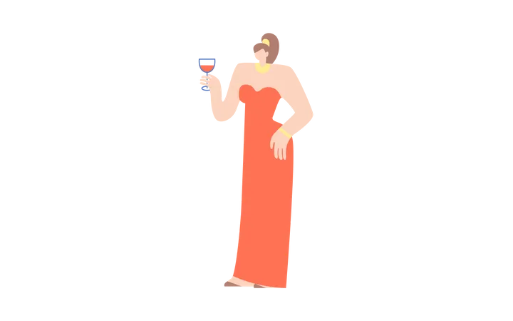 Femme tenant un verre de vin  Illustration