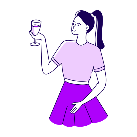 Femme tenant un verre de vin  Illustration