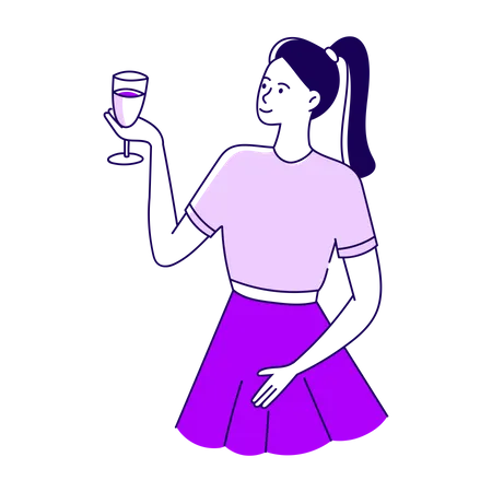 Femme tenant un verre de vin  Illustration