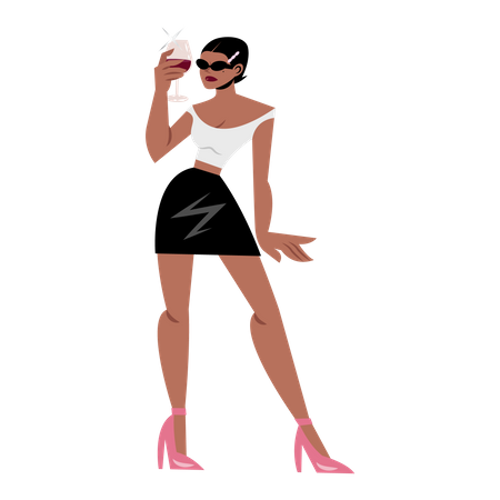 Femme tenant un verre de vin  Illustration