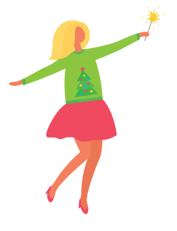 Femme tenant un verre de vin à la fête de Noël  Illustration