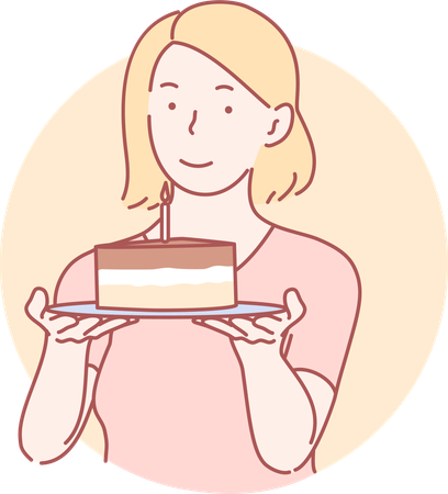 Femme tenant une assiette à gâteau  Illustration