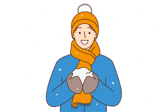 Femme tenant une boule de neige  Illustration