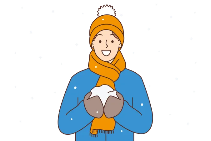 Femme tenant une boule de neige  Illustration