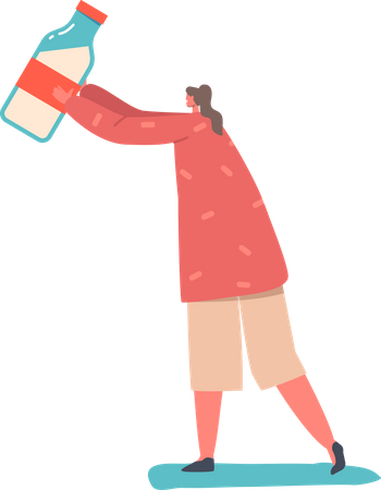 Femme tenant une bouteille de lait  Illustration