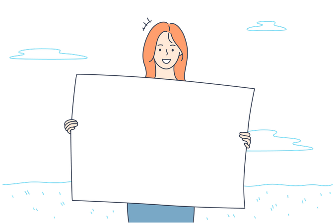 Femme tenant une pancarte vierge  Illustration