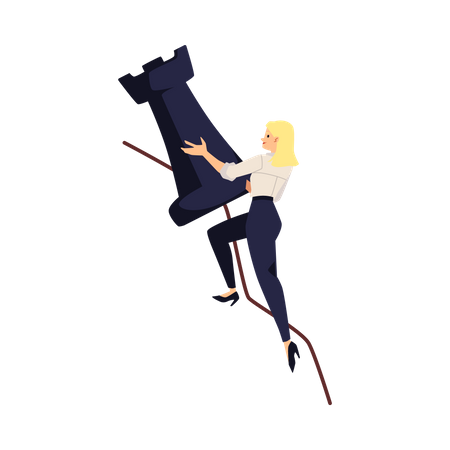 Femme tenant une pièce d'échecs noire  Illustration