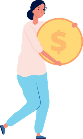 Femme tenant une pièce d'un dollar  Illustration