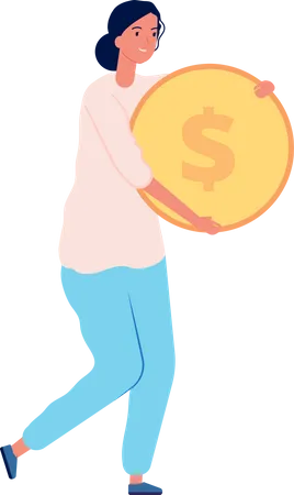 Femme tenant une pièce d'un dollar  Illustration