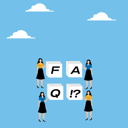 Femme tenant une pile de cubes avec des lettres FAQ  Illustration