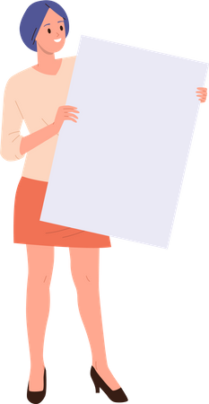 Femme tenant une pancarte vide  Illustration