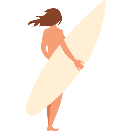 Femme tenant une planche de surf  Illustration