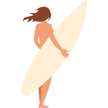 Femme tenant une planche de surf  Illustration