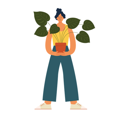 Femme tenant une plante  Illustration