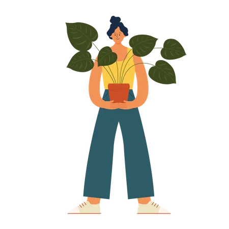 Femme tenant une plante  Illustration