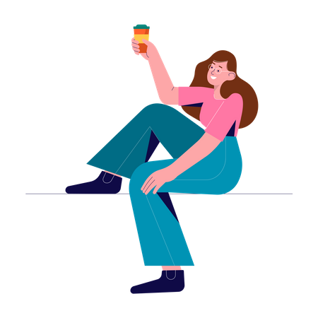 Femme tenant une tasse de café  Illustration