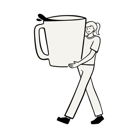 Femme tenant une tasse de café surdimensionnée  Illustration