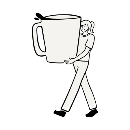 Femme tenant une tasse de café surdimensionnée  Illustration