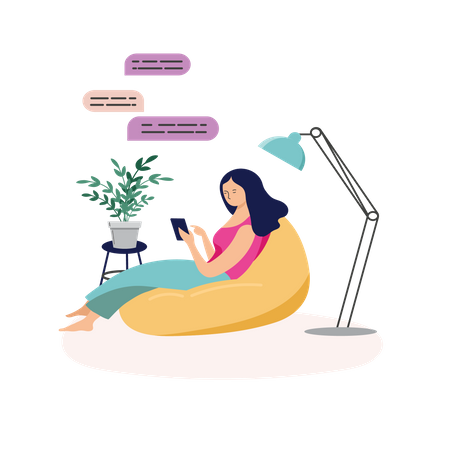 Femme envoyant des SMS sur mobile  Illustration