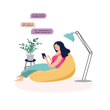 Femme envoyant des SMS sur mobile  Illustration