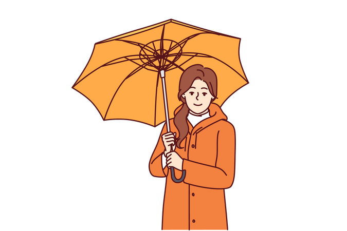 La femme tient le parapluie et porte l'imperméable  Illustration