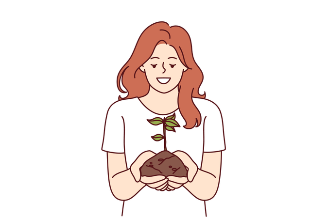 La femme tient une poignée de plante  Illustration