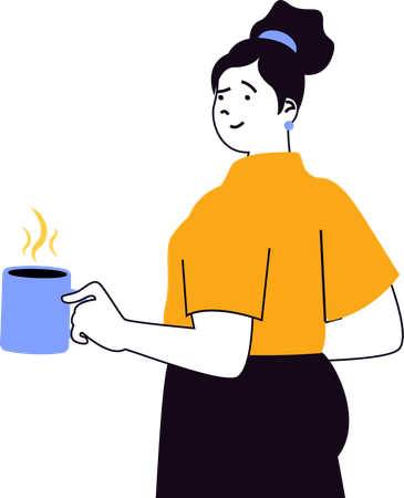 Une femme tient une tasse de café  Illustration