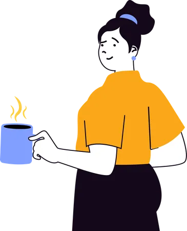 Une femme tient une tasse de café  Illustration