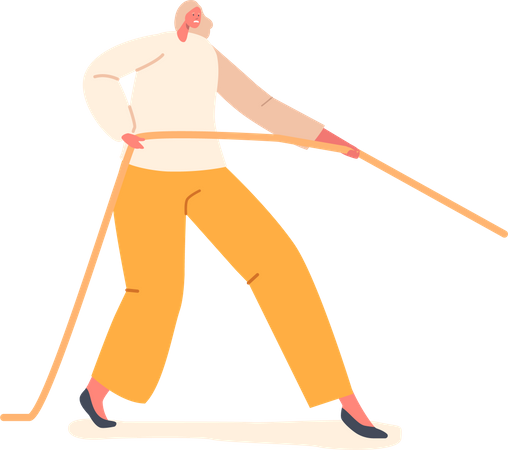 Femme tirant la corde avec force et détermination  Illustration