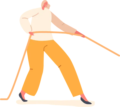 Femme tirant la corde avec force et détermination  Illustration