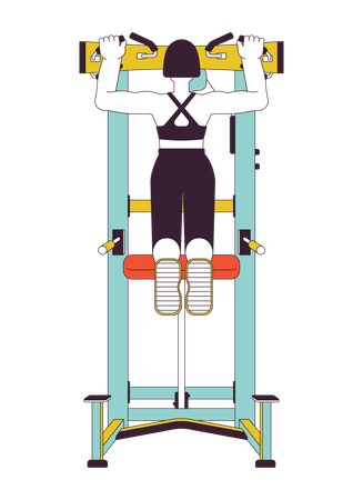 Femme tirant sur une machine à pullup  Illustration