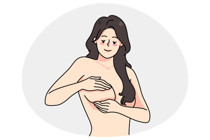 Femme touchant ses seins en train de s'auto-examiner  Illustration