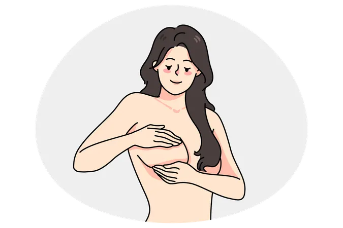 Femme touchant ses seins en train de s'auto-examiner  Illustration