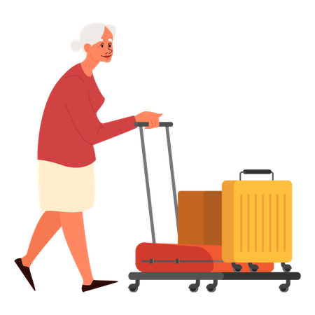 Femme touristique âgée avec bagages  Illustration