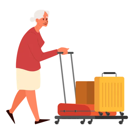 Femme touristique âgée avec bagages  Illustration