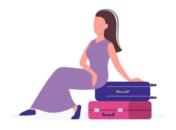 Touriste féminine assise sur une valise  Illustration