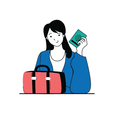 Touriste féminine avec passeport  Illustration