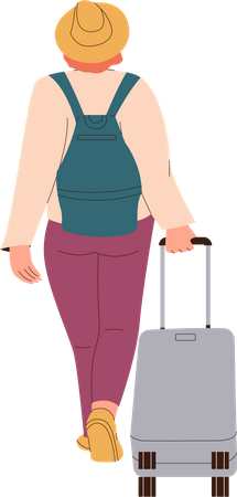 Femme touriste marchant avec des bagages  Illustration