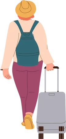 Femme touriste marchant avec des bagages  Illustration